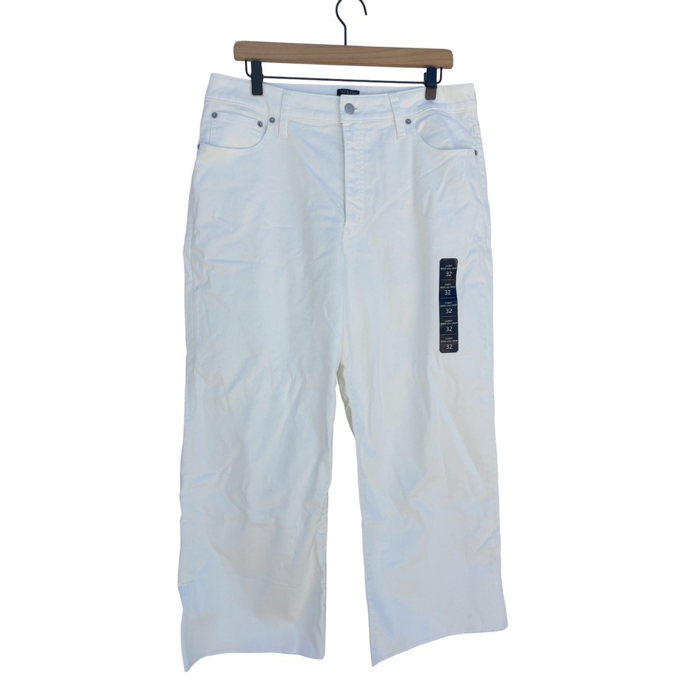 NWT J.Crew Curvy Wide Leg Crop White Denim‎ Jeans High Rise Size 32